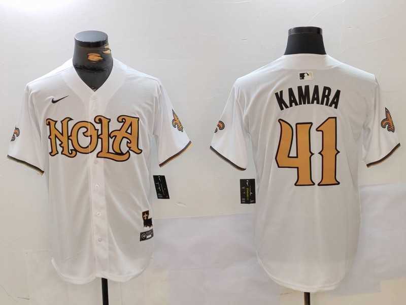 Men%27s New Orleans Saints #41 Alvin Kamara White Nola Baseball Jersey